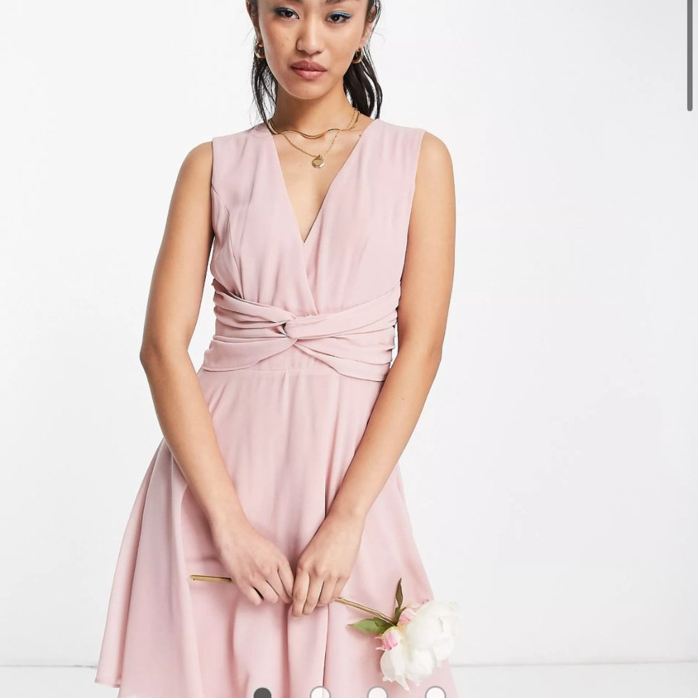 TFNC Bridesmaid flare mini dress in dusty pink SIZE 10 ASOS